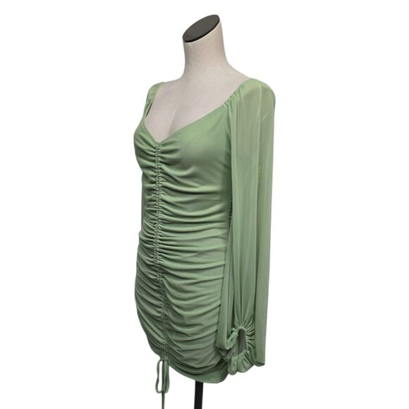 NWT Hello Molly Women’s Green Ruched Balloon Sleeve Bodycon Dress Size‎ Large - Picture 10 of 13